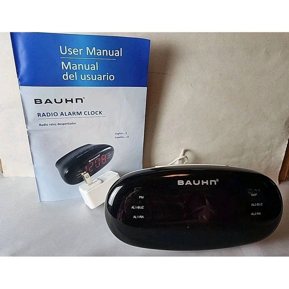 Bauhn AM/FM Radio Alarm Clock +USB charging/AUX #11614 White Snooze/Dimmer/Nap